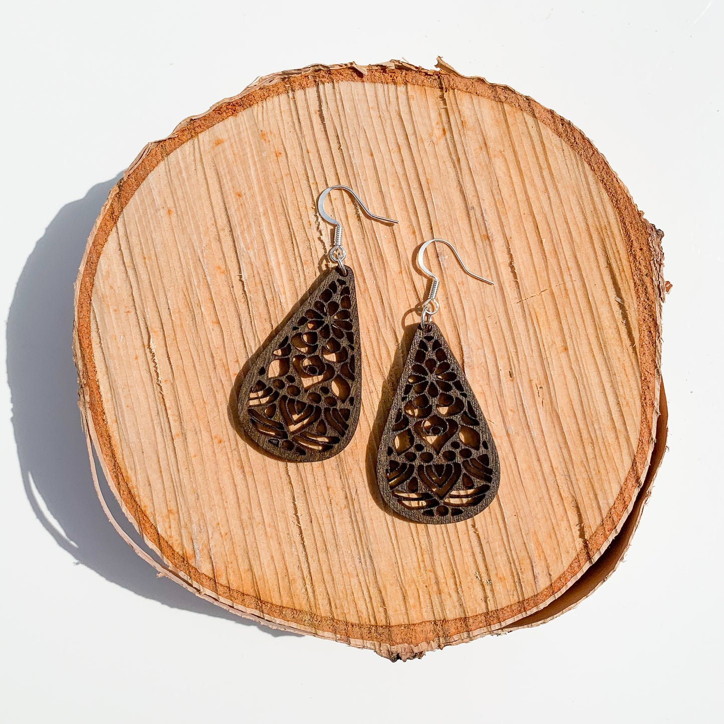 Birch Diffuser Earrings - Fancy Teardrops, Dark Walnut Stain