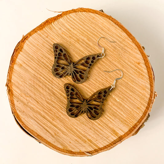 Birch Diffuser Earrings - Butterflies, Dark Walnut Stain