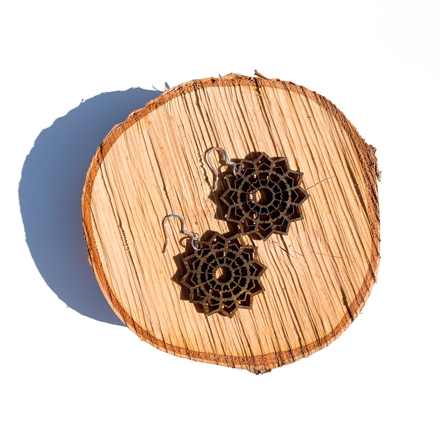 Birch Diffuser Earrings - Mandalas, Dark Walnut Stain