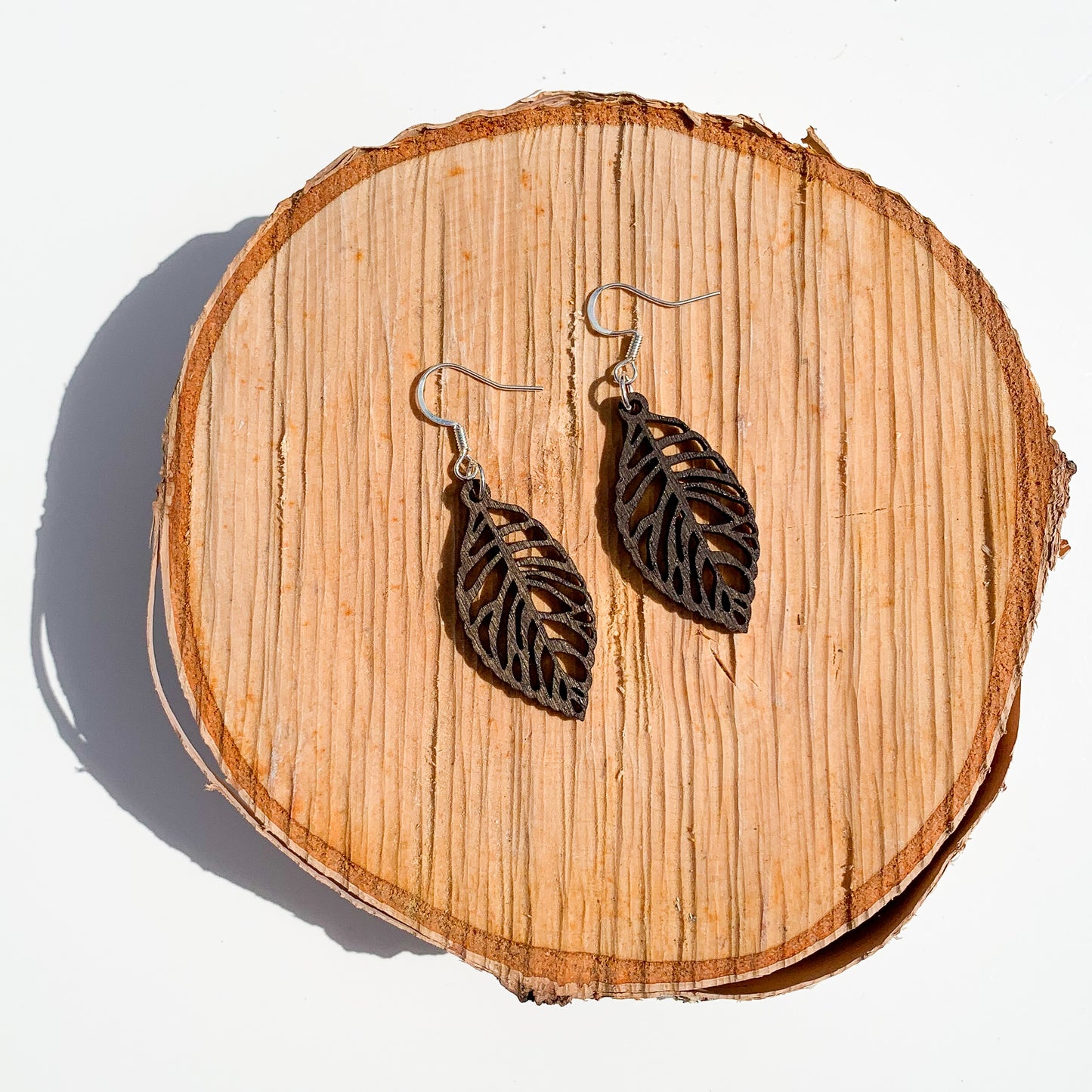 Birch Diffuser Earrings - Small Leaves, Dark Walnut Stain