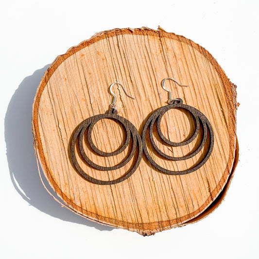 Birch Diffuser Earrings - Triple Hoops, Dark Walnut Stain